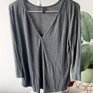 Maidenform Gray Long Sleeve Shirt Fitted Henley XL